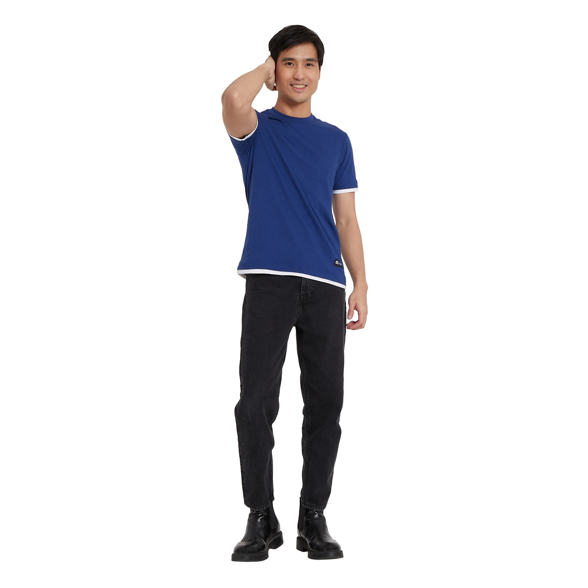 Cubic Men Plain Round Neck Fake Two T-Shirts Top Top for Men with Logo Patch - CMBRN02