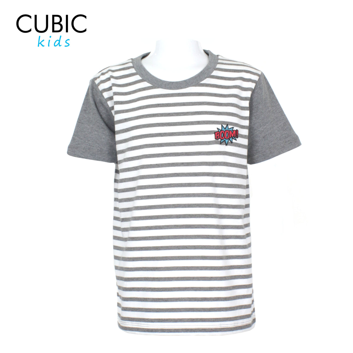 Cubic  Boys Kids Stripes Roundneck Tees Tshirt w/ Embroidery  Logo Top for Boys - CKS2402R