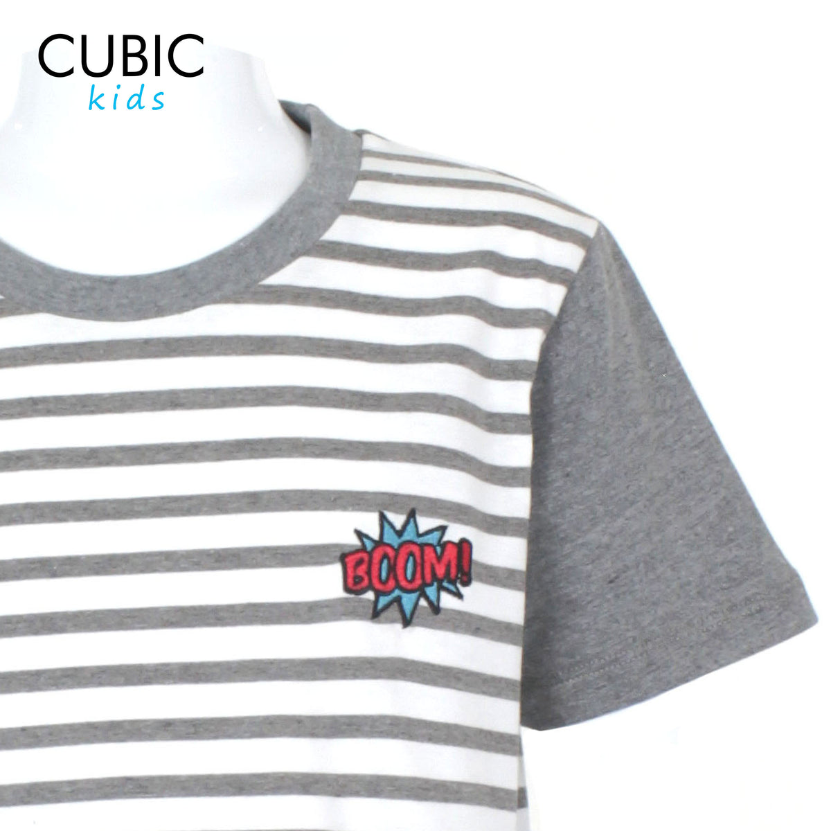 Cubic  Boys Kids Stripes Roundneck Tees Tshirt w/ Embroidery  Logo Top for Boys - CKS2402R