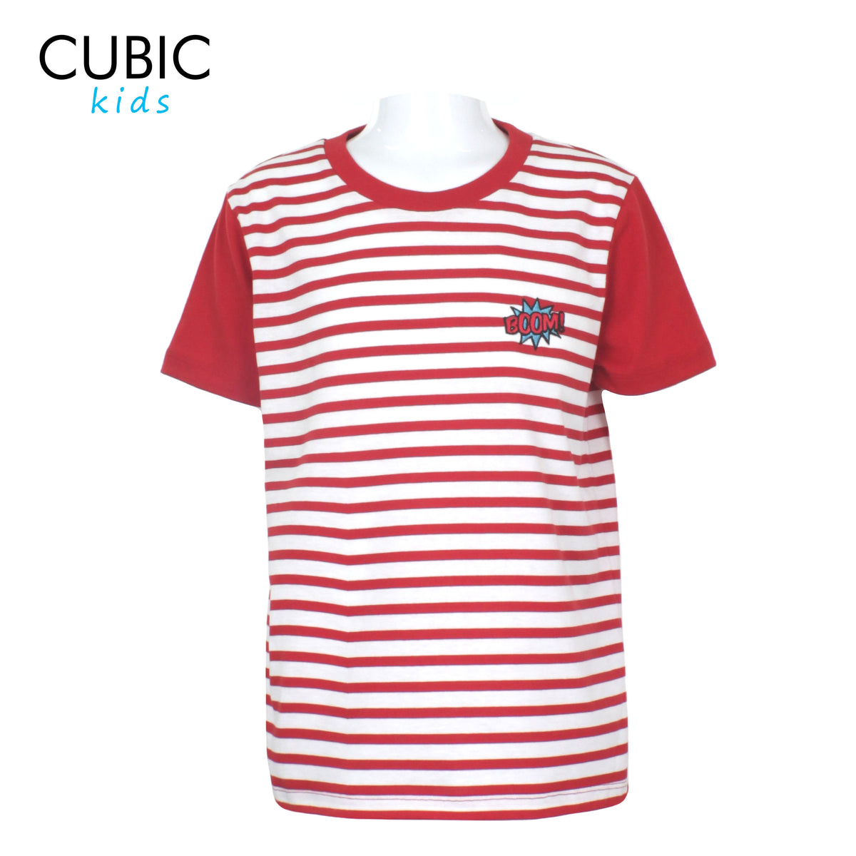 Cubic  Boys Kids Stripes Roundneck Tees Tshirt w/ Embroidery  Logo Top for Boys - CKS2402R