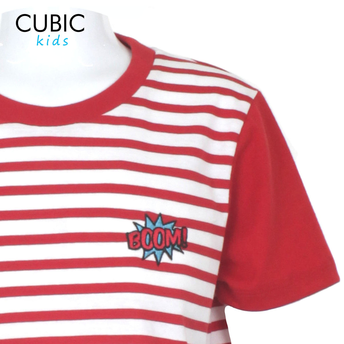 Cubic  Boys Kids Stripes Roundneck Tees Tshirt w/ Embroidery  Logo Top for Boys - CKS2402R