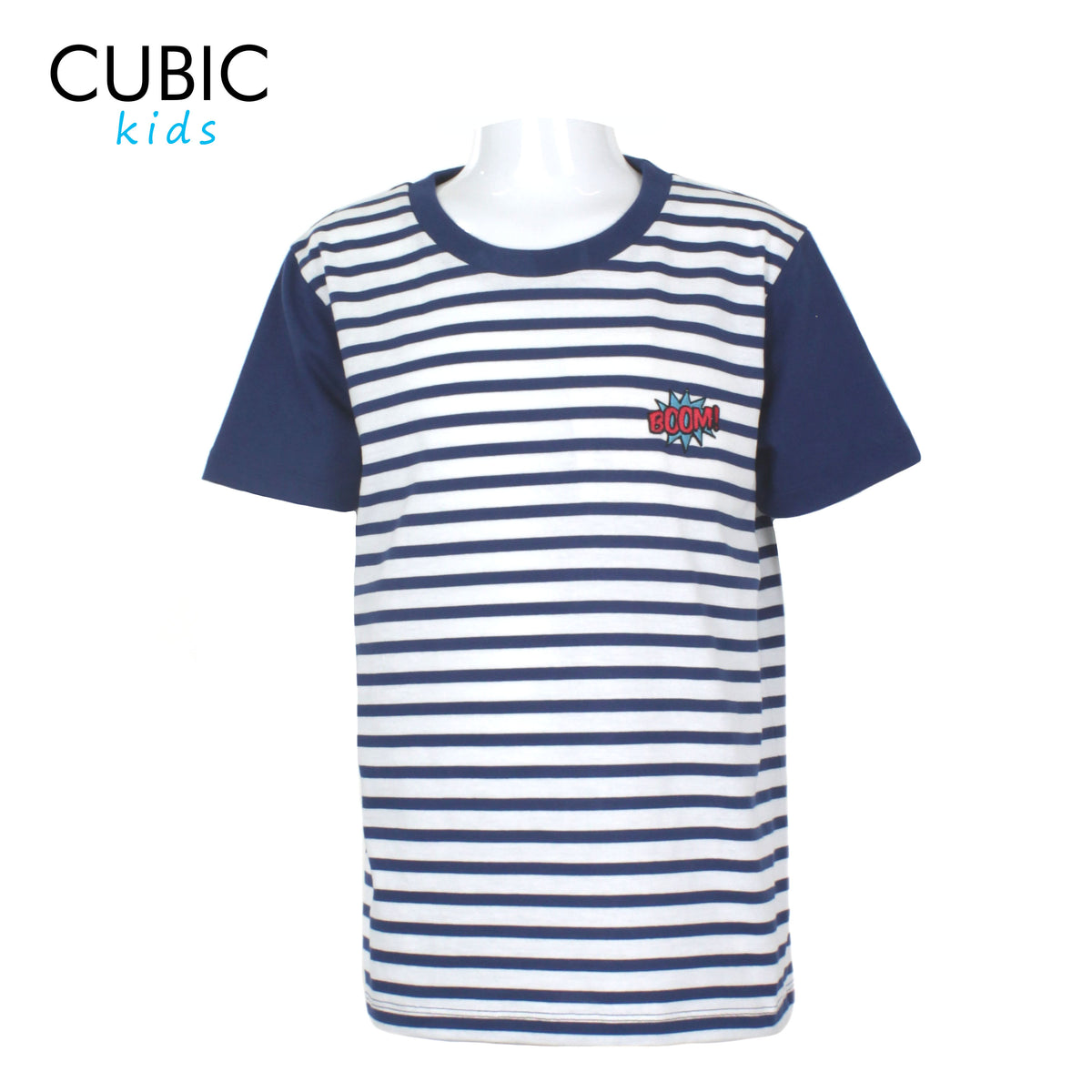 Cubic  Boys Kids Stripes Roundneck Tees Tshirt w/ Embroidery  Logo Top for Boys - CKS2402R