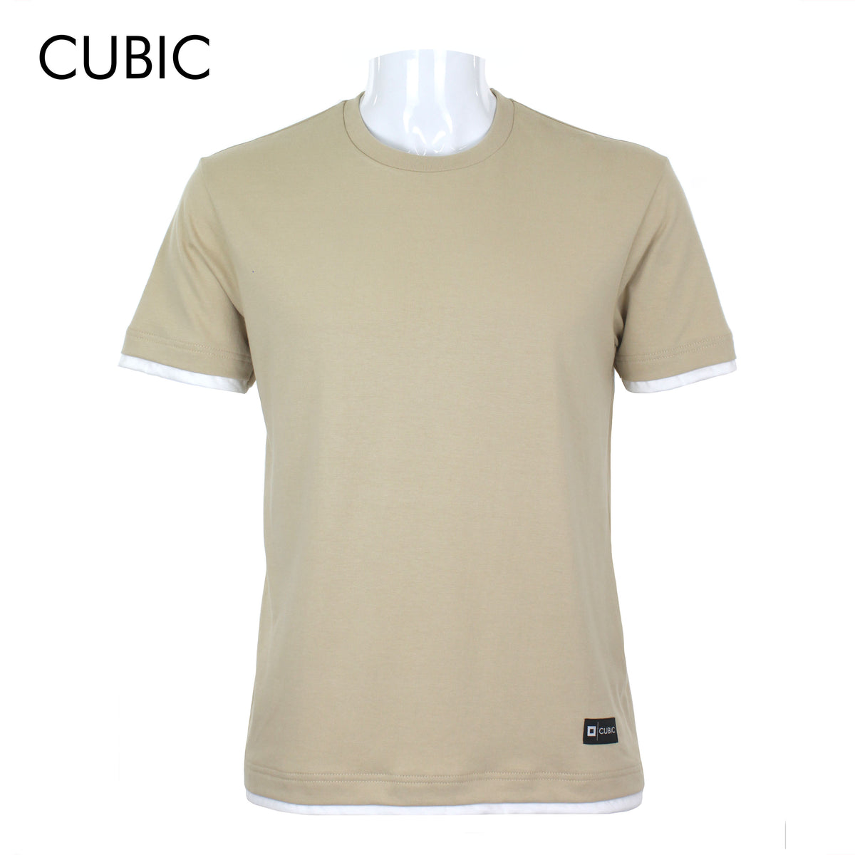 Cubic Men Plain Round Neck Fake Two T-Shirts Top Top for Men with Logo Patch - CMBRN02