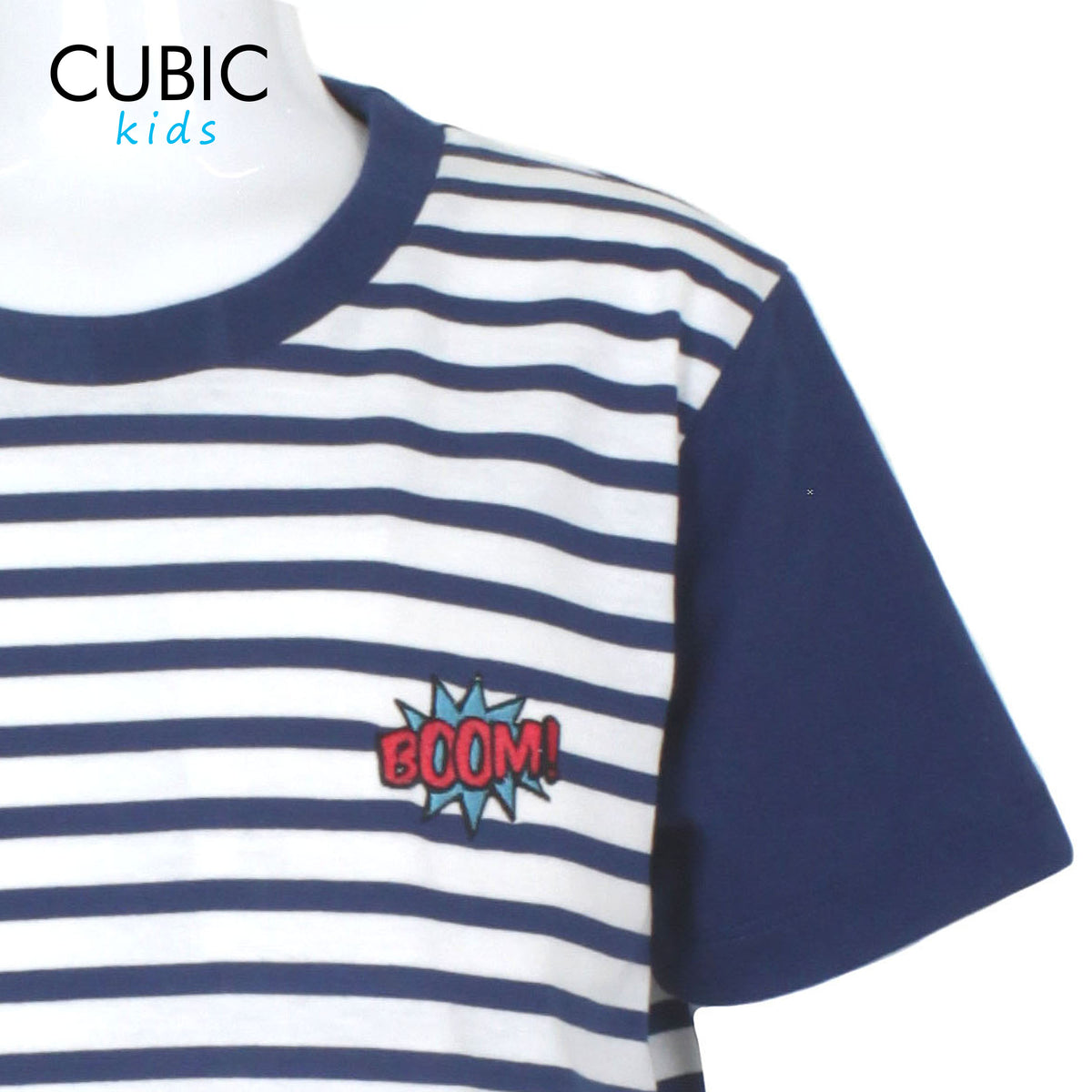 Cubic  Boys Kids Stripes Roundneck Tees Tshirt w/ Embroidery  Logo Top for Boys - CKS2402R