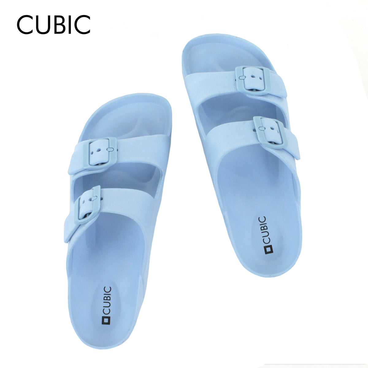 Cubic Ladies Double Buckle Slip On Dual Strap Slides Sandals Slippers – CUBIC  Online Store