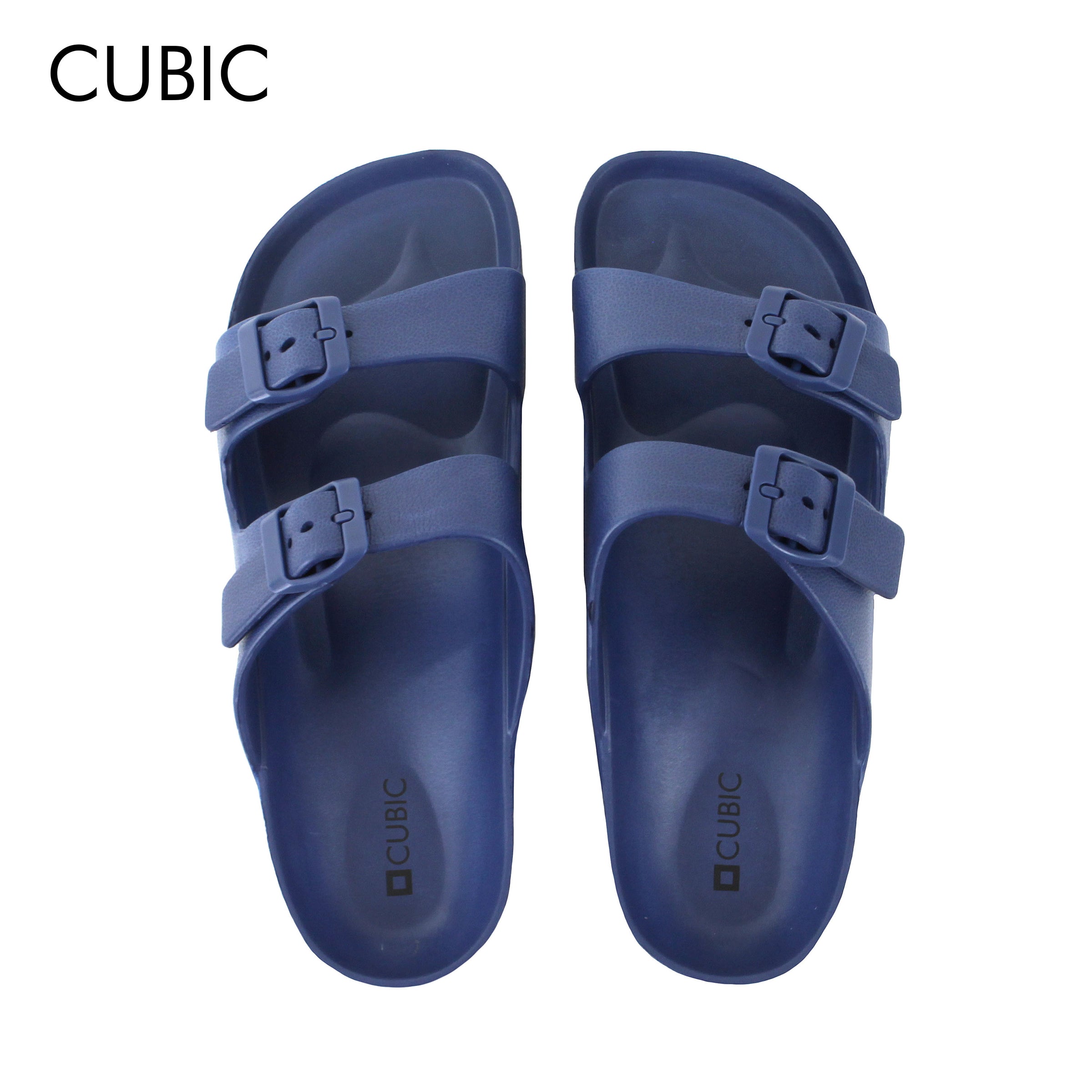 Cubic Men Double Buckle Slip On Dual Strap Slides Sandals Slippers for – CUBIC  Online Store