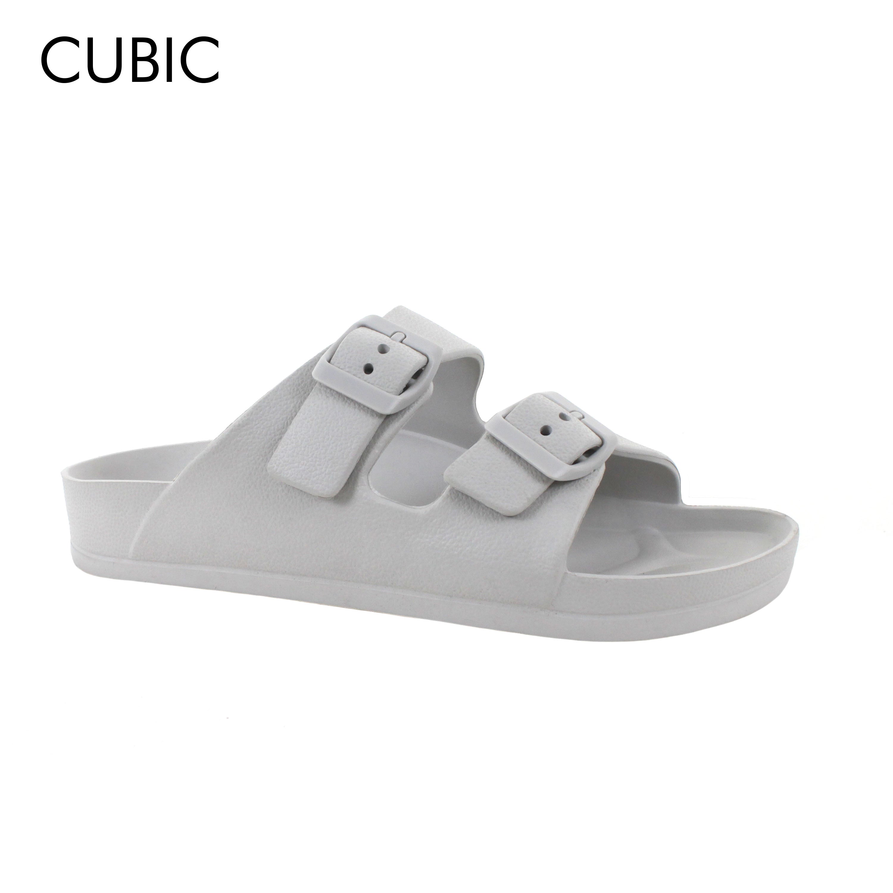 Cubic Ladies Double Buckle Slip On Dual Strap Slides Sandals